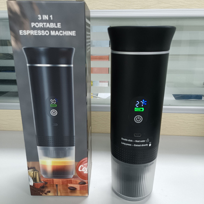 新品充電美意式濃縮膠囊咖啡機戶外便攜式可加熱咖啡機萃取三合一, 黑色Pro2.0:20bar升級數顯, 1個, 1L