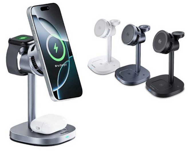 POLYWELL 25W 無線充電支架 Qi2.2認證 iPhone Watch Airpods 三合一充電座, 黑色, S014P13
