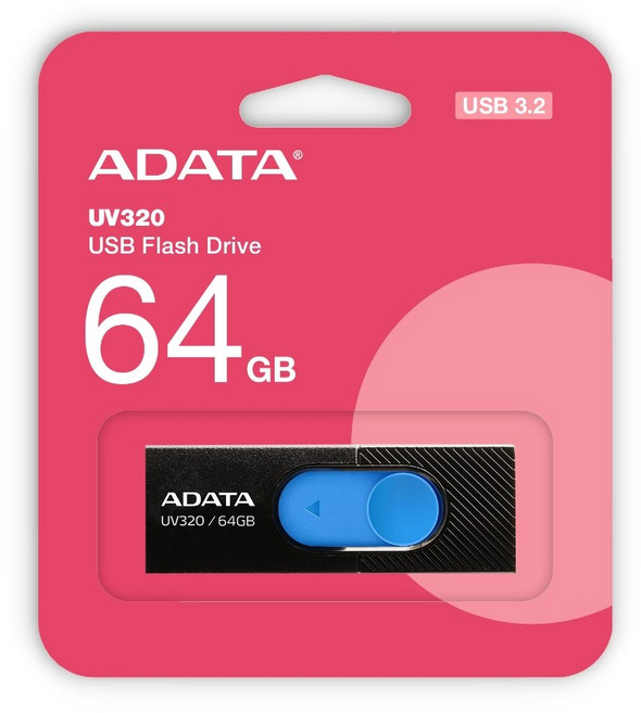 ADATA 威剛 UV320 時尚黑 亮麗白 32G 64G 128G USB 3.2 高速 隨身碟 原廠公司貨, 1個, 黑