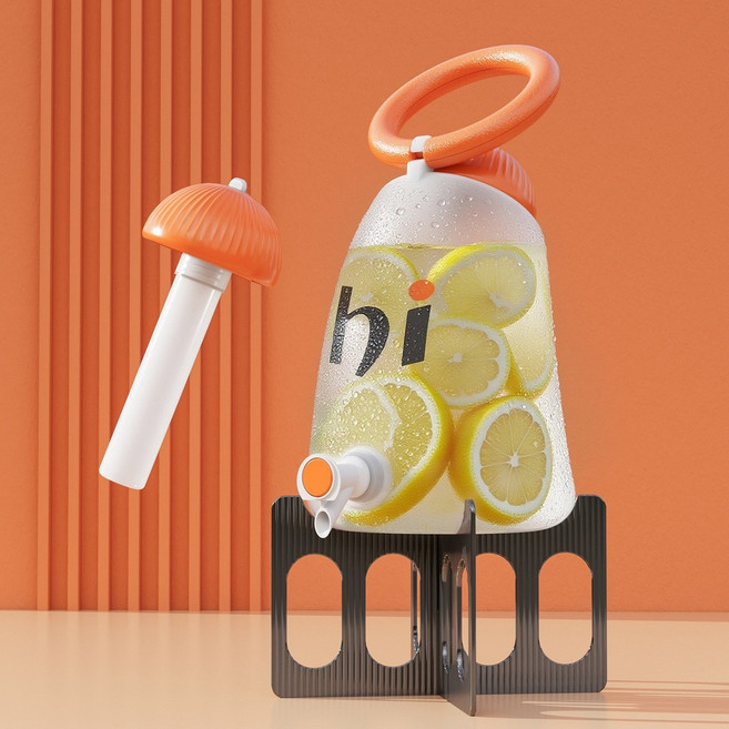 Hi 4000ML 大容量製冰棒冷水壺 帶水龍頭家用塑膠飲料桶, 高款橙色【有底座製冰棒】,4000ML, 1個