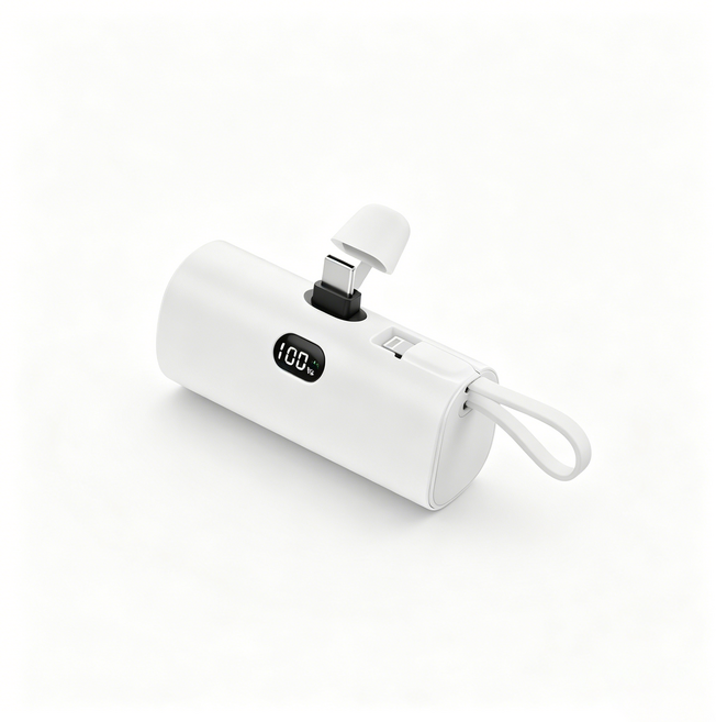 AIVK 直插式行動電源 Pro快充版 加長版, 珍珠白,Type-C直插口+適用於蘋果 lightning自帶線