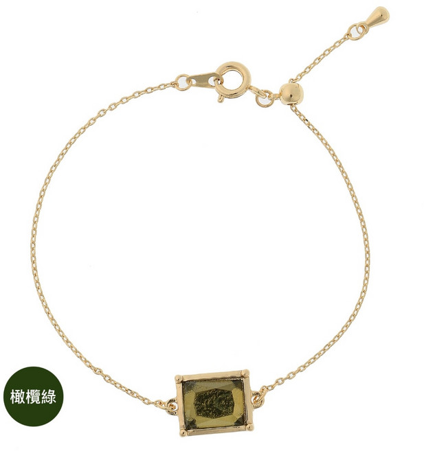 復古家 日本飾品 金色方鑽琥珀棕手環手鍊 17.5cm+5cm調節鏈