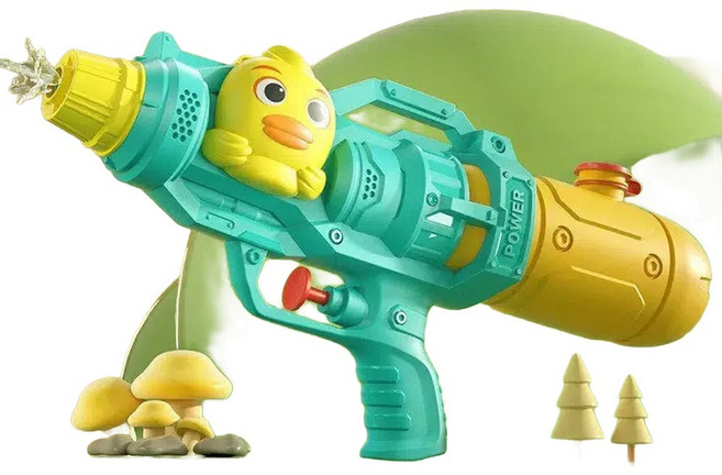 兒童卡通恐龍雙噴頭按壓式戲水槍, 單噴頭 綠色卡通鴨子水槍, 1個
