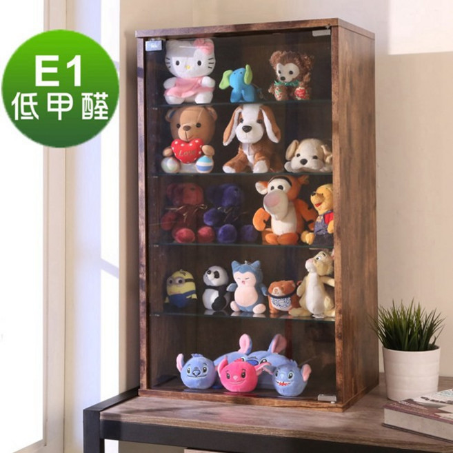BuyJM低甲醛工業風復古強化玻璃直立式83cm展示櫃/書櫃/收納櫃/玻璃櫃/公仔櫃, 復古色, 復古刷舊色