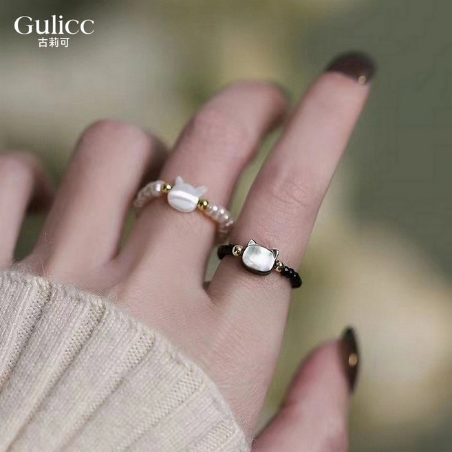 Gulicc 古莉可可愛貓咪串珠戒指 食指戒 造型戒 時尚飾品 禮物