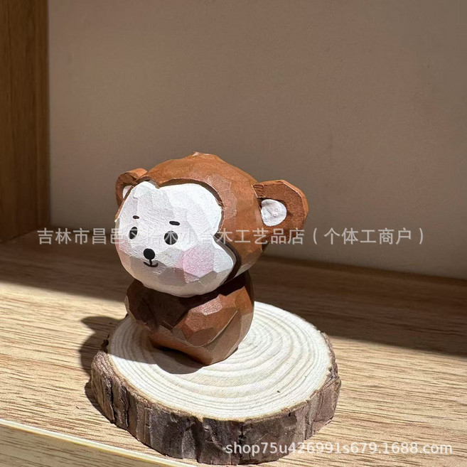 可愛小猴子木雕擺件, 栗色