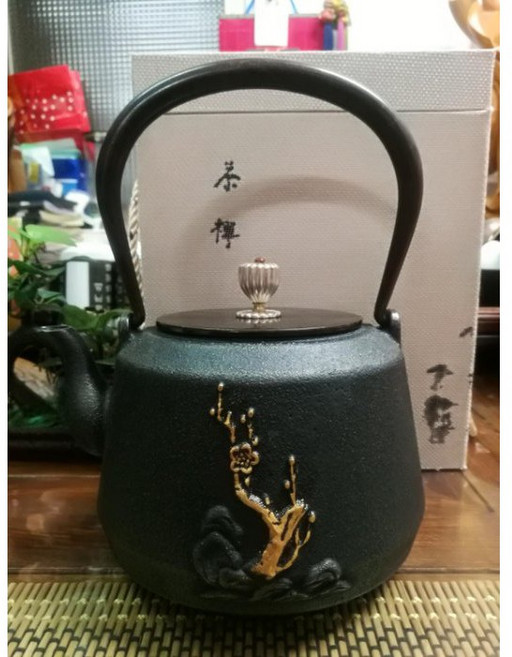 茶禪 喜上眉梢鎏金鑄鐵壺 手工無塗層煮茶燒水壺, 1個, 鎏金