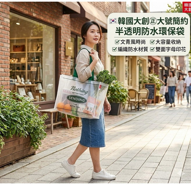 韓國大創 簡約半透明編織防水環保袋
