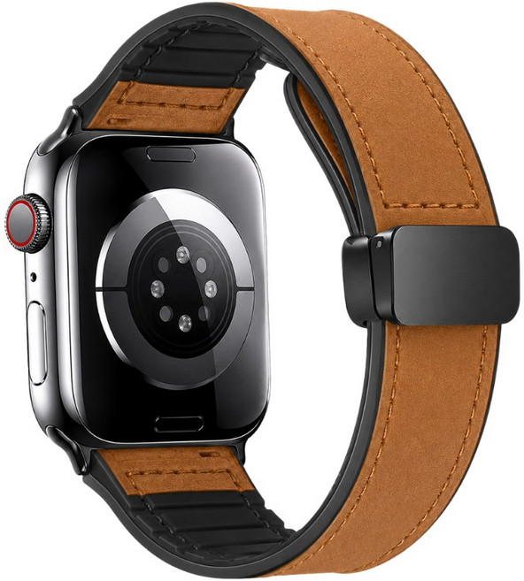 PECKER LIFE 磁扣皮革錶帶 適用於 Apple Watch, 棕色,42/44/45/46/49, 1個