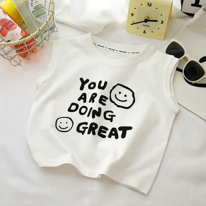 HOME BABY 韓版男童夏季寬鬆無袖上衣 簡約字母印花背心