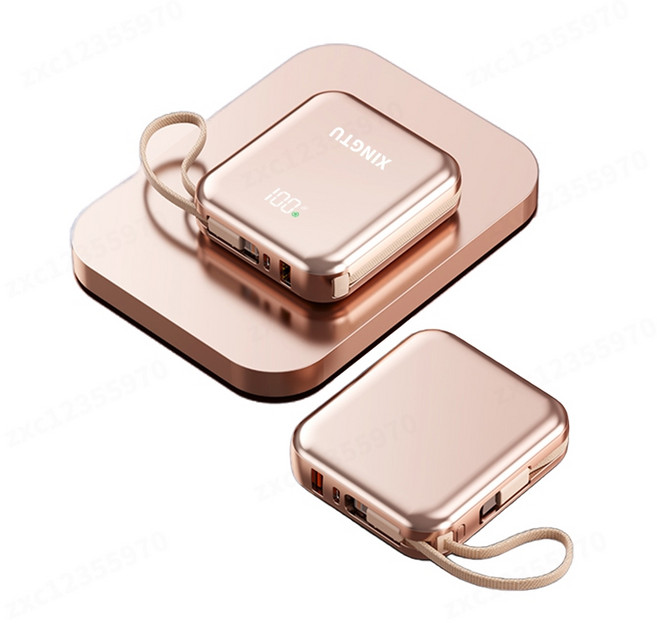 XINGTU 小巧方塊自帶雙線行動電源 20000mAh 22.5W快充 PD快充移動電源 高清數顯 可上飛機, 香檳金【自帶雙線+智能數顯】, 香檳金, N/A