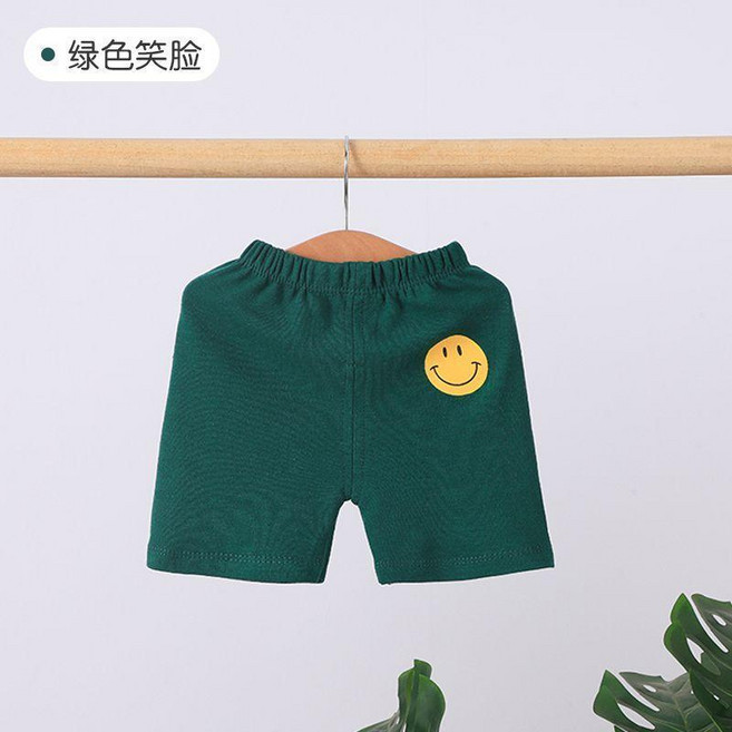 good 褲子春秋純棉休閒運動褲男女童寶寶春季衛褲嬰兒外穿長褲, 1個, 夏季短款 綠色笑臉,90碼 適合身高約80-90cm, 綠色笑臉