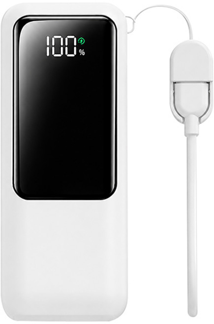 TUNO 自帶線顯屏行動電源 10000mAh 可登機【1688小舖】22.5W快充 口袋行動電源 數位顯示 雙向快充, 白色
