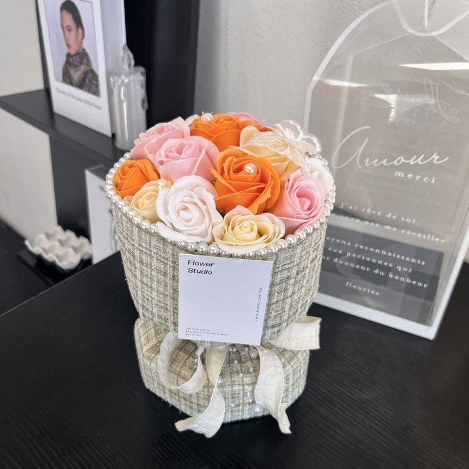 14朵/21朵小香風玫瑰花束 母親節 生日 禮物, 1個, 橙