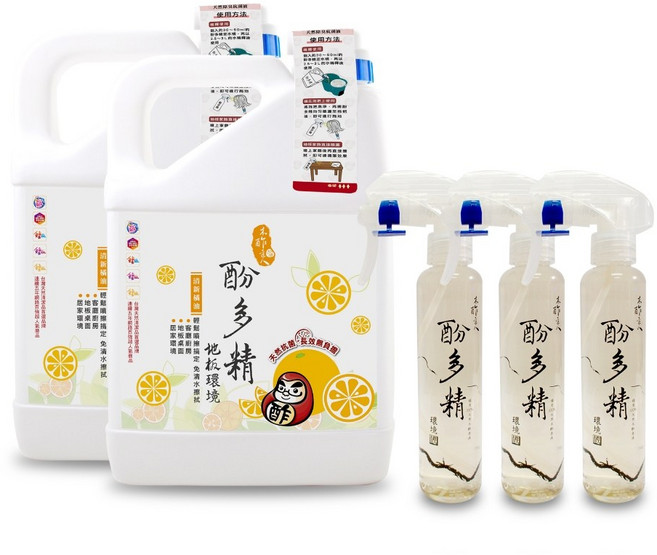 木酢達人 酚多精 地板環境清潔液 4900g補充桶2入+150g噴瓶3入 清新橘油, 1套, 4.9L