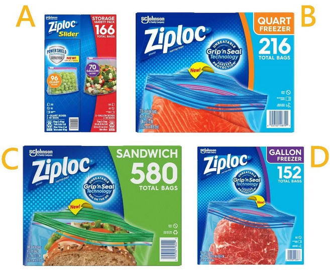 Ziploc 保鮮袋 夾鏈袋 多尺寸組合包 台灣通路包裝, 1個, A 拉鍊式 小+大 166入