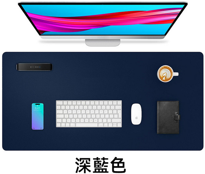 超大皮革滑鼠墊 加厚2.0MM 順滑不卡, 深藍, 1個