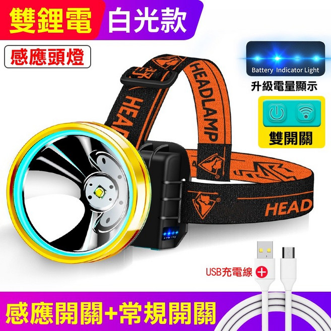 【狩獵專用丨P50丨聚光遠射】大功率頭戴燈 戶外照明燈 登山燈 工作頭燈 手電筒 T6燈芯感應頭燈_白光(定焦+揮手感應), 1個, T6燈芯感應頭燈_白光(定焦+揮手感應)