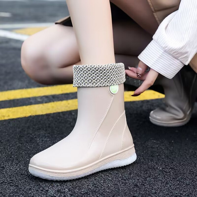 拖鞋匠 女款中筒防水雨鞋,加絨保暖
