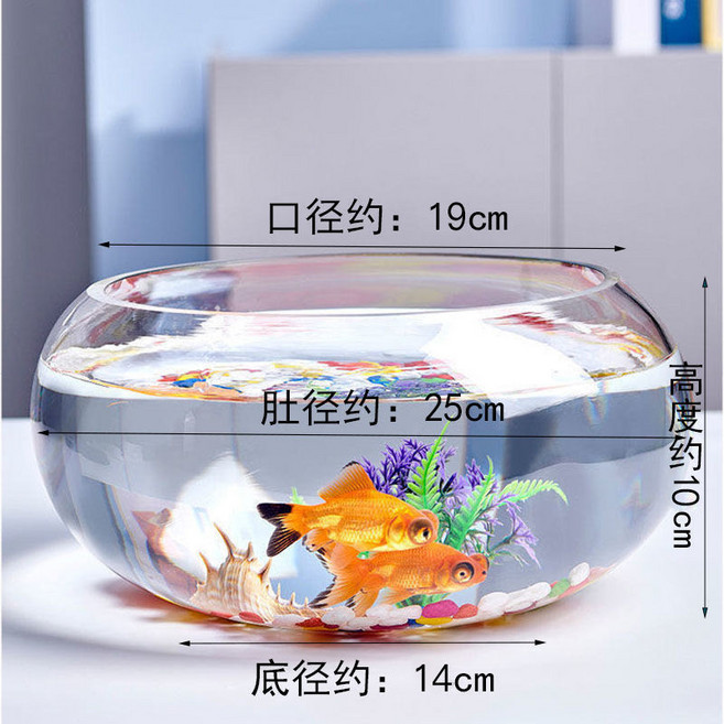 加厚高透明玻璃魚缸小型金魚缸烏龜缸 辦公桌客廳傢用魚缸造景, 1個, 25鼓缸