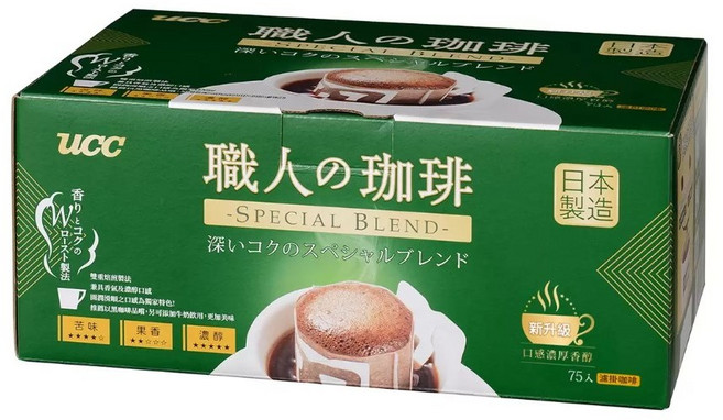 UCC濾掛咖啡 職人濾掛式75包 法式深焙 炭燒咖啡 典藏風味 60包, 7g, 1箱, 75個裝