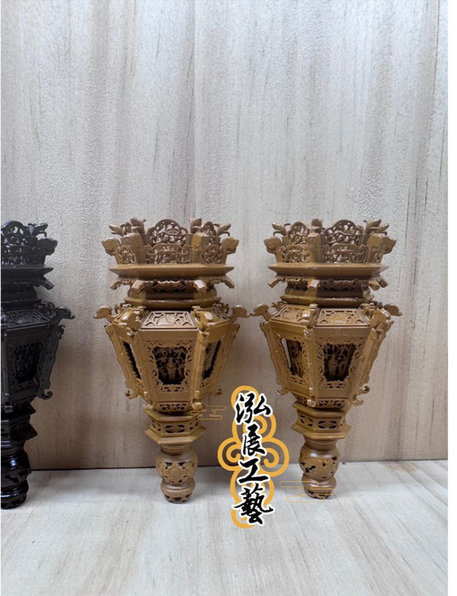 泓展工藝 木雕宮燈 模型, 1個, 淺木色(一對)