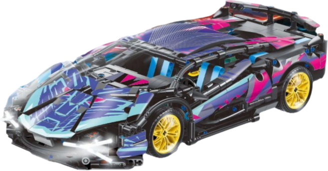 仿真超跑賽車造型積木 1:14 益智動手組裝 擺設親子互動玩具, 1個, 星空藍博1314顆粒
