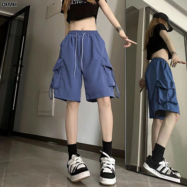 DFMEI 運動短褲女美式夏季新款薄款外穿闊腿休閒顯瘦速幹工裝褲五分