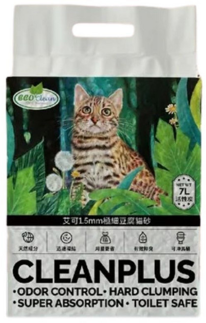 艾可 eco clean CLEANPLUS 貓砂 7L, 艾可1.5MM極細豆腐貓砂(活性炭)2.5KG, 6個