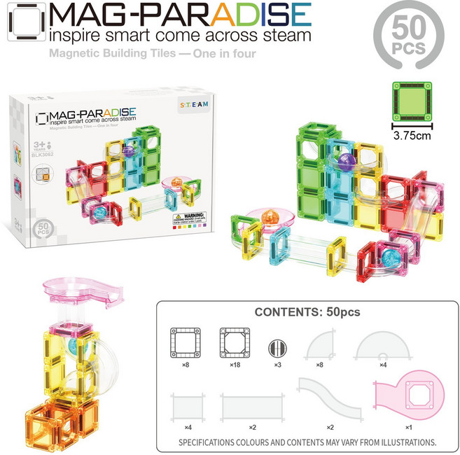 MAGT WORLD United Hearts 磁力片 益智拼裝積木 42PCS 鐵盒套裝, 3062mini管道磁力片50片 彩盒裝, 50g, 1個