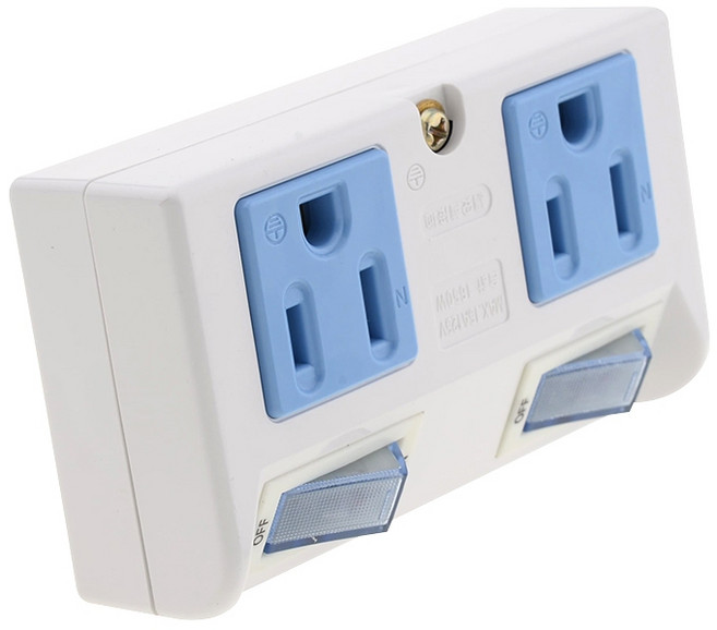 東亞 180度插頭3P壁插 台灣製造 電腦插座 旋轉壁插 2開2座 安全開關插座, 1個, 藍色, N/A