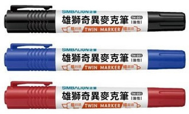 雄獅 TM-001 奇異麥克筆 雙頭麥克筆 (6mm 2mm)|雙頭設計、色彩鮮明、用途廣泛, 黑, 1個