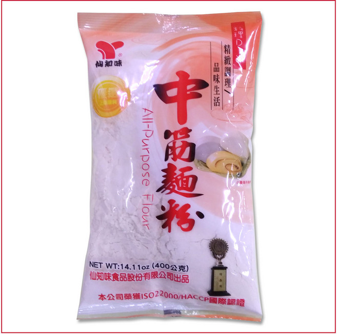 仙知味-中筋麵粉 - 高筋麵粉 中筋麵粉 低筋麵粉 玉米粉 太白粉 樹薯粒粉 在萊米粉 糯米粉 蕎麥粉 全麥粉 澄粉, 400g, 1個