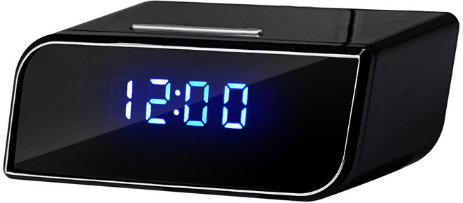 CHICHIAU WIFI 4K 電子鐘造型無線網路夜視偽裝型微型針孔攝影機 CK1 影音記錄器, 黑色