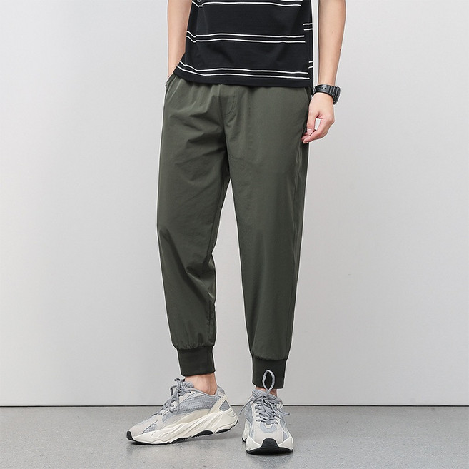 VELOCITY VAULT 男款冰絲涼感彈力九分褲 透氣速乾休閒運動長褲 軍綠色 2XL