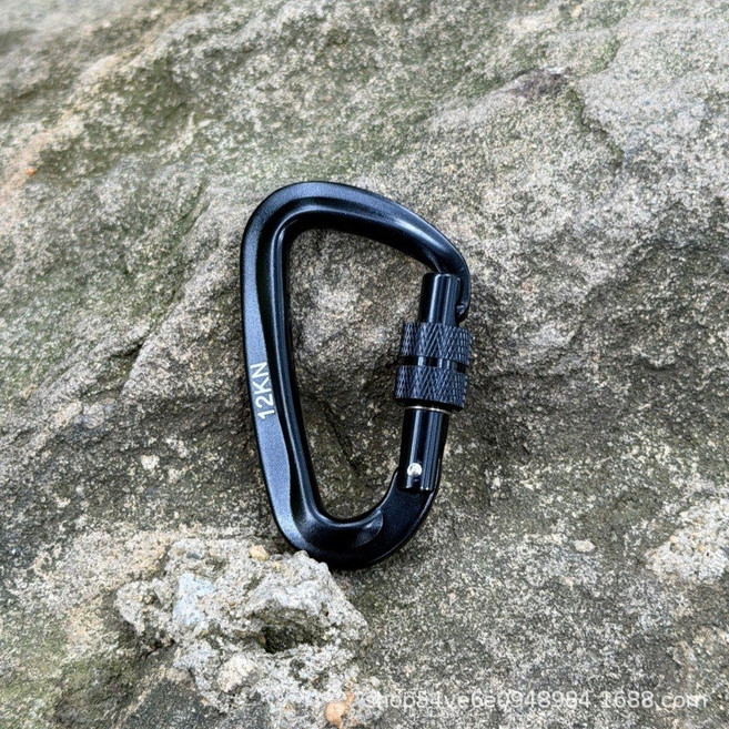 登山扣鋁合金d型安全扣掛鉤12KN戶外吊床露營必備神器彈簧扣, 1個, 黑色