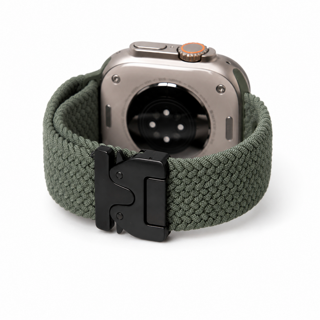 Rabbit Technolog 適用Apple Watch錶帶 尼龍編織透氣 降落傘快拆扣, 橄欖綠-黑扣, 1個