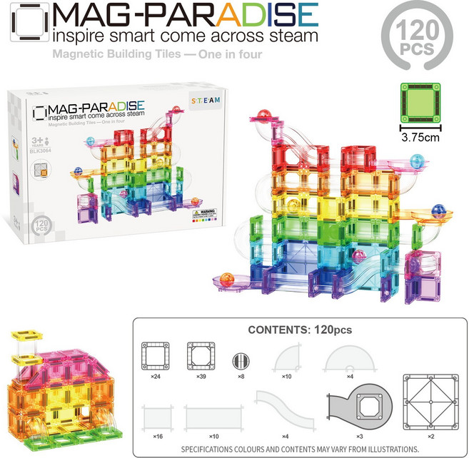MAGT WORLD United Hearts 磁力積木 42片裝, 3064mini管道磁力片120片 彩盒裝, 1套