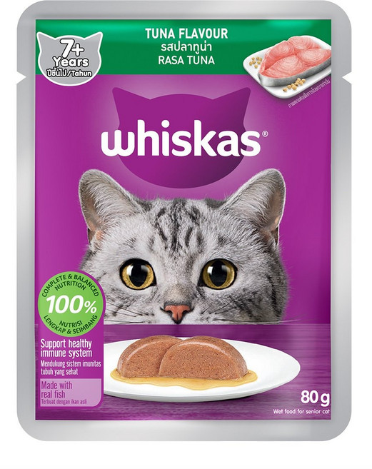 Whiskas 偉嘉 幼貓專用 鮪魚口味 濕糧, 80g, 1個, 【老貓】鮪魚