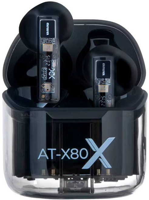 【艸木森】AIWA AT-X80X 真無線藍牙耳機 藍芽5.3 13mm大動圈 260天待機 遊戲低延遲 降噪 重低音, 黑色, AT-X80 X