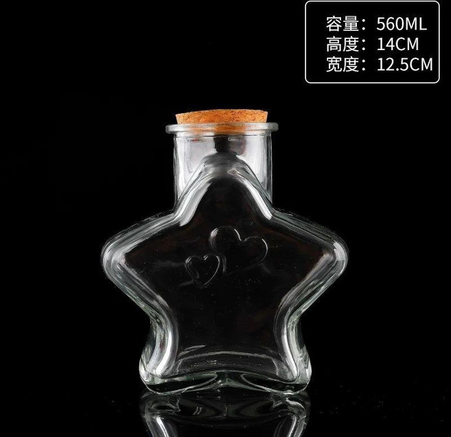 新品 五星許願瓶星星瓶星星罐子透明玻璃瓶幸運星瓶空瓶子 副廠商品, 1個, 2個大號星星瓶帶絲帶