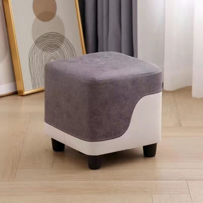 家用客廳沙發凳 簡約小凳子, 1件, 灰白 拼色 方凳科技-布