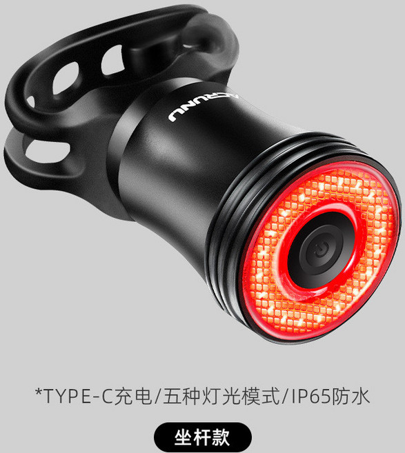 ACRUNU 智能感應自行車尾燈 TYPE-C充電/IP65防水/煞車警示, 1個, 智能剎車尾燈(坐杆款)