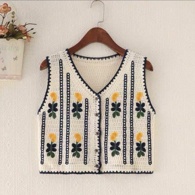 鬱金香刺繡針織背心