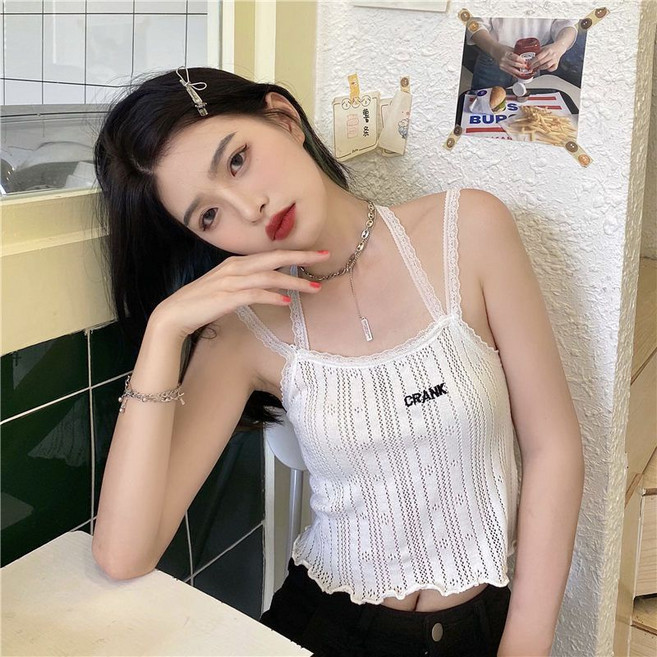 CRANK 韓版設計感掛脖內搭短款修身吊帶背心女