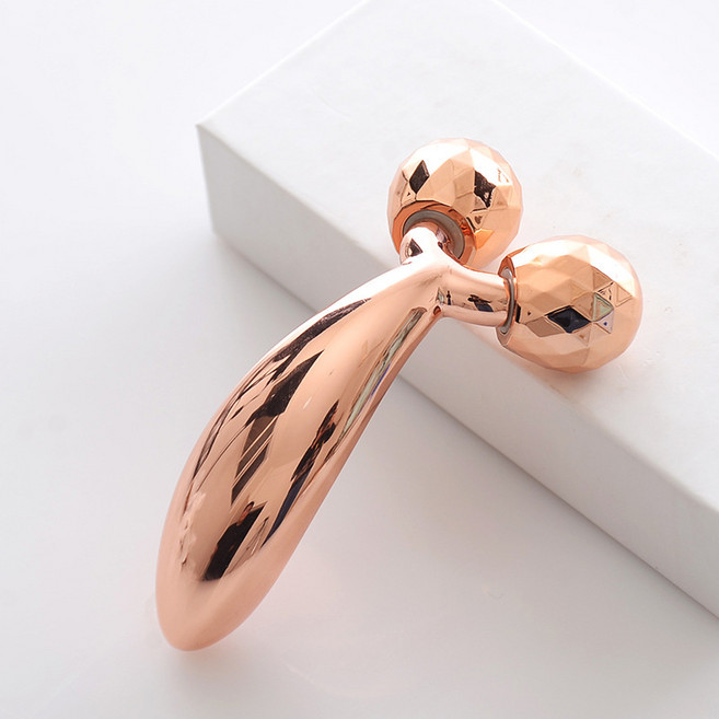 DIU 3D滾輪黃金棒滾輪震動黃金棒3d滾輪瘦臉儀美容棒, 1個, 玫瑰金色3D滾輪孤形瘦臉按摩儀:如圖