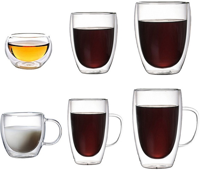 雙層玻璃杯【防燙隔熱】高硼矽咖啡杯、隔熱杯、水杯, 350ml玻璃杯【有把】, 1個