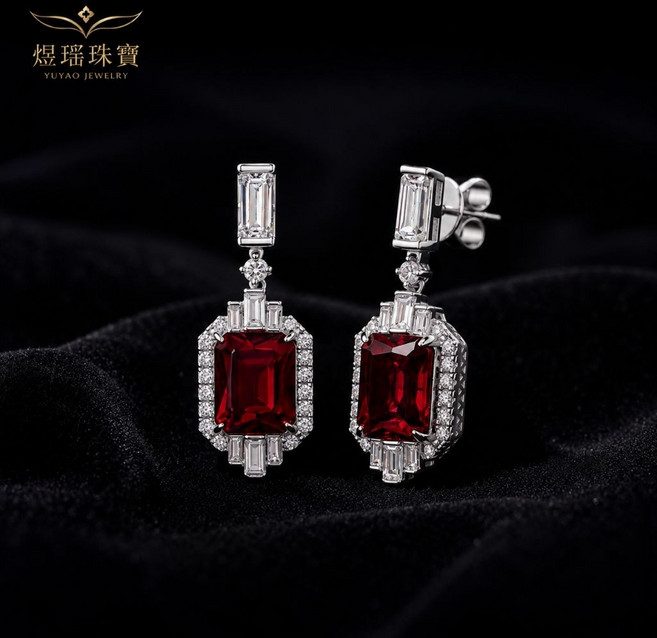 煜瑞珠寶 紅寶石耳環項鍊套組 復古宮廷風 輕奢鑲鑽飾品