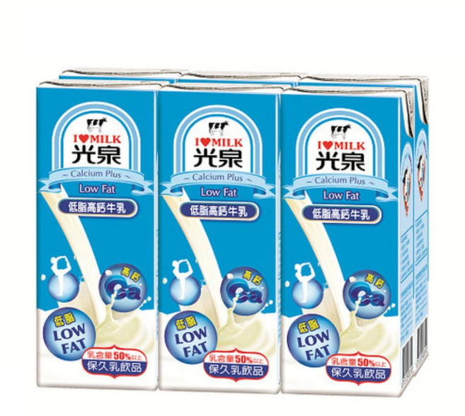 光泉 低脂高鈣牛乳, 6個裝, 200ml