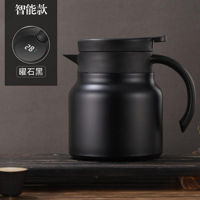 316不銹鋼保溫茶水分離咖啡壺 大容量家用智能保溫水壺, 智能--黑色, 1個
